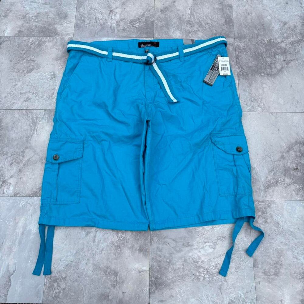 Vintage Y2K NWT SPC Collection Cargo Shorts Matching Belt Baby Blue Pattern 44